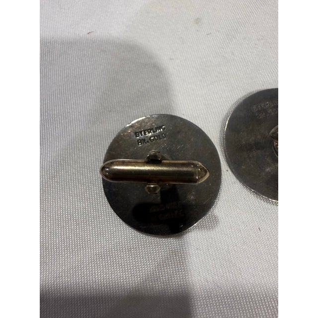 Art Deco Vintage 8k Gold / Sterling Silver Roman Bust Cuff Links, A Pair For Sale - Image 3 of 4