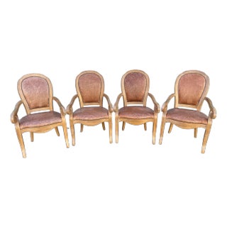 Rustic Farmhouse Leather Medallion Back Dining Chairs- Set of 4 For Sale