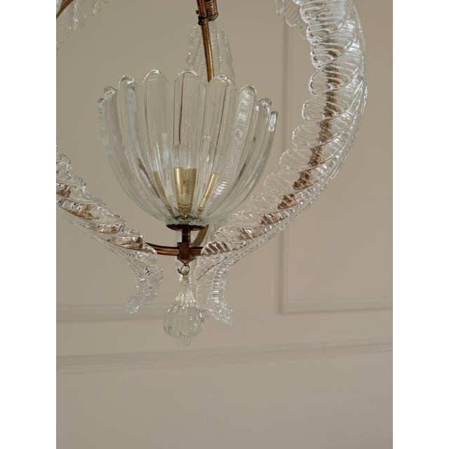 Mid-Century Murano Glass and Brass Pendant Light from Barovier & Toso, 1950s For Sale - Image 17 of 18