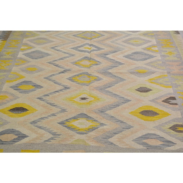 Vintage Afghan Maimana hand woven kilim with natural colors,organic wool and geometric pattern.