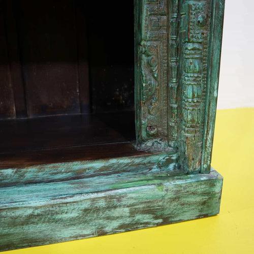 Indian Carved Wood Bookshelf with Green Patina For Sale - Image 4 of 11