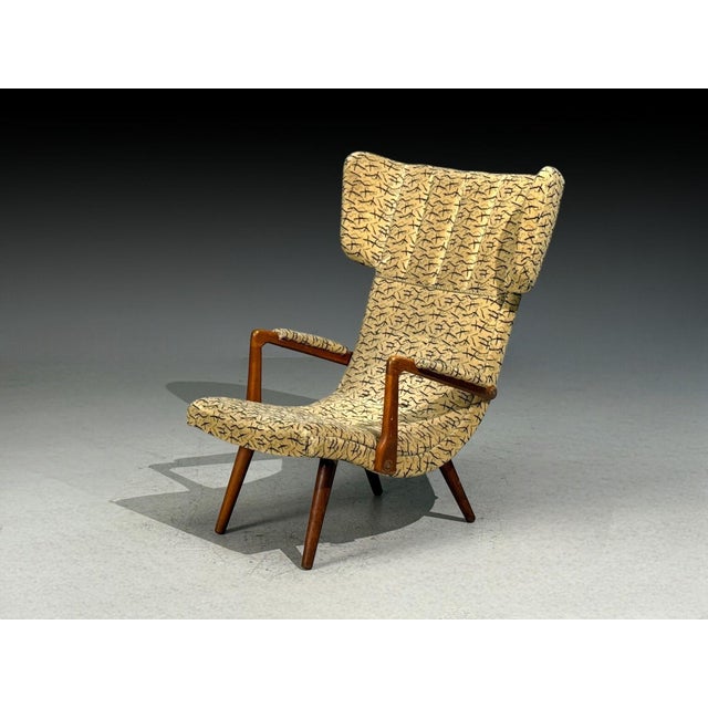 Mid-Century Modern Danish Cabinetmaker, Wingback Chair, Beech, Fabric, Denmark, 1950s For Sale - Image 3 of 10