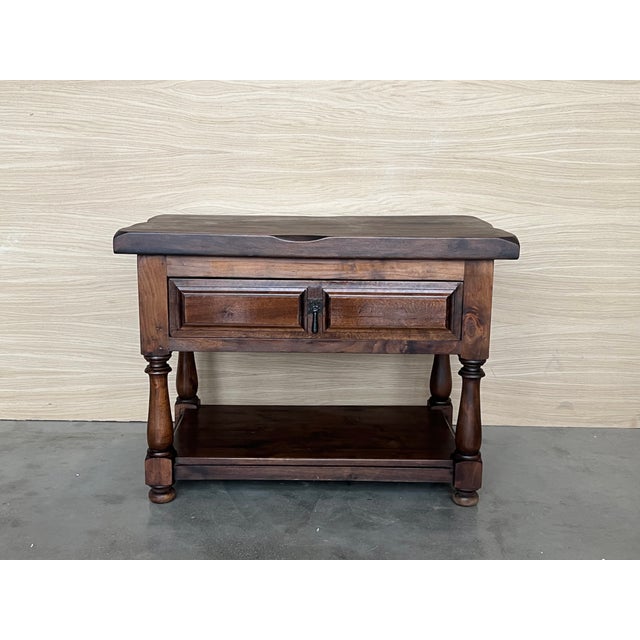 1940s 20th Pair of Large Spanish Nightstands or Low Console Tables With Drawer For Sale - Image 5 of 12