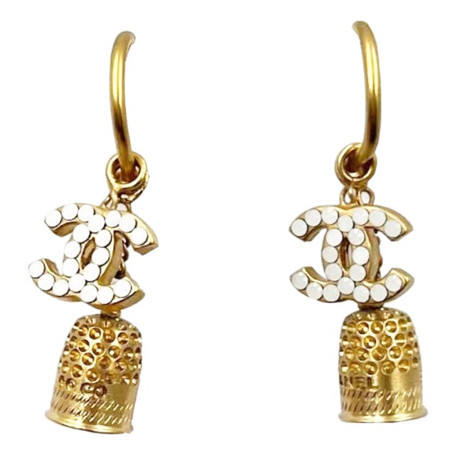 Chanel Vintage Gold Plated CC Opal Crystal 3 Way Thimble Piercing Earrings, A Pair For Sale
