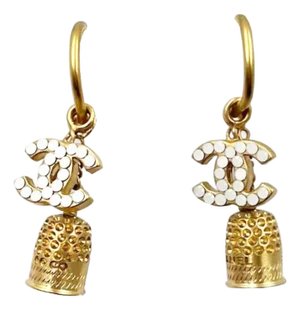 Chanel Vintage Gold Plated CC Opal Crystal 3 Way Thimble Piercing Earrings, A Pair