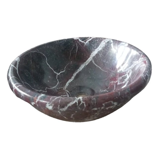 Rosso Levanto Marble Vessel Sink – Round Polished Stone Bathroom Basin – Luxury Bathroom Sink for Modern Vanities For Sale
