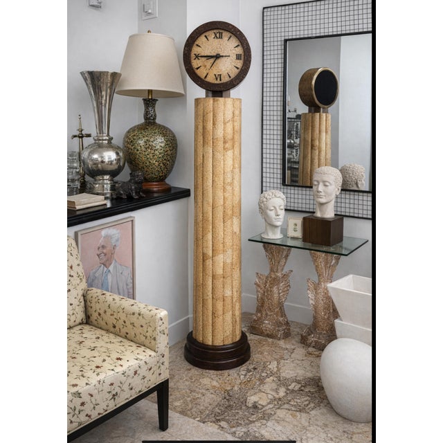 Highly Unusual Pen Shell Grandfather Clock, Circa 1980s This late 20th-century grandfather clock features a tall...