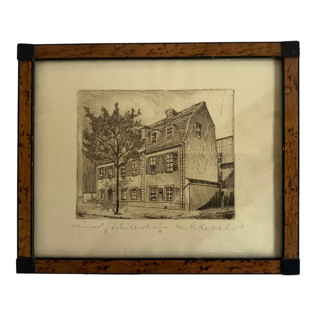 1930s New England House Woodblock Print, Signed and Framed For Sale
