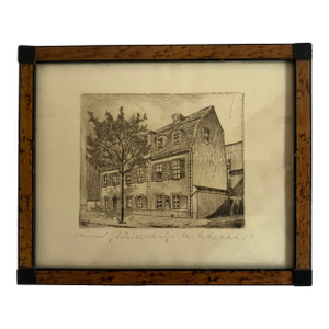 1930s New England House Woodblock Print, Signed and Framed