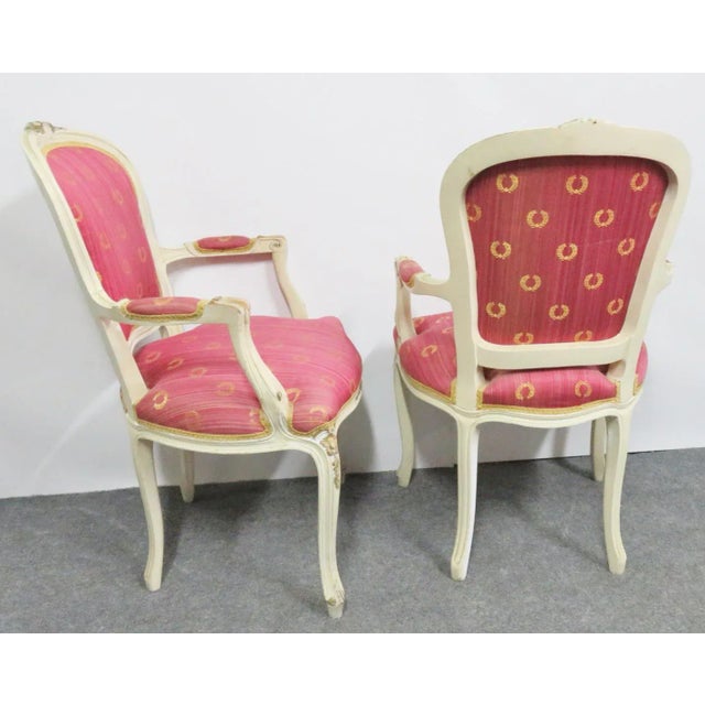 French Vintage Louis XV Style Cream & Gold Chairs- a Pair For Sale - Image 3 of 6