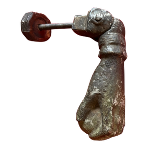 Antique Early 19th Century English Regency Iron Door Knocker Hand Grasping a Ball