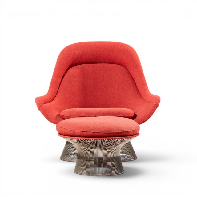 Warren Platner for Knoll Mid Century Easy Lounge Chair and Ottoman The chair measures: 41.5 wide x 36 deep x 40 high, with...