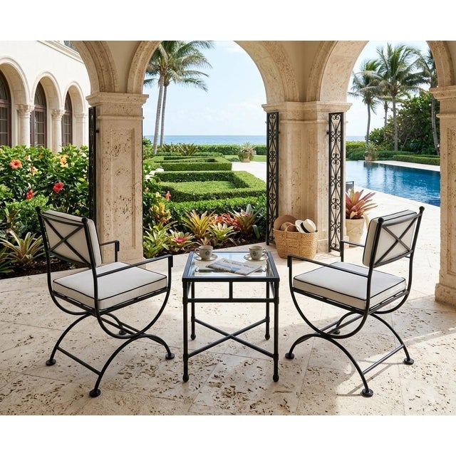 Neoclassical Turkish Powder-Coated Iron Outdoor Seating Set - 3 Pieces For Sale - Image 11 of 12