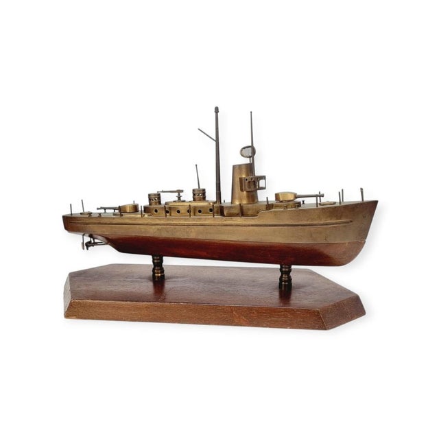 Decorative Ship Model in Brass and Wood, 1930s For Sale - Image 15 of 15