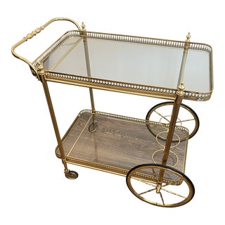 Italian Gold and Glass Rolling Bar Cart For Sale