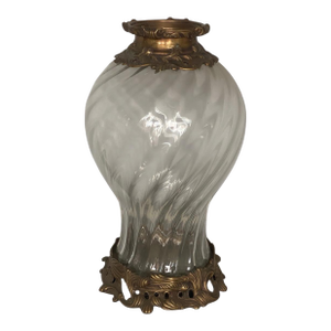 19th Century Baccarat Swirl Pattern Bronze Ormolu Crystal Vase Candle Holder