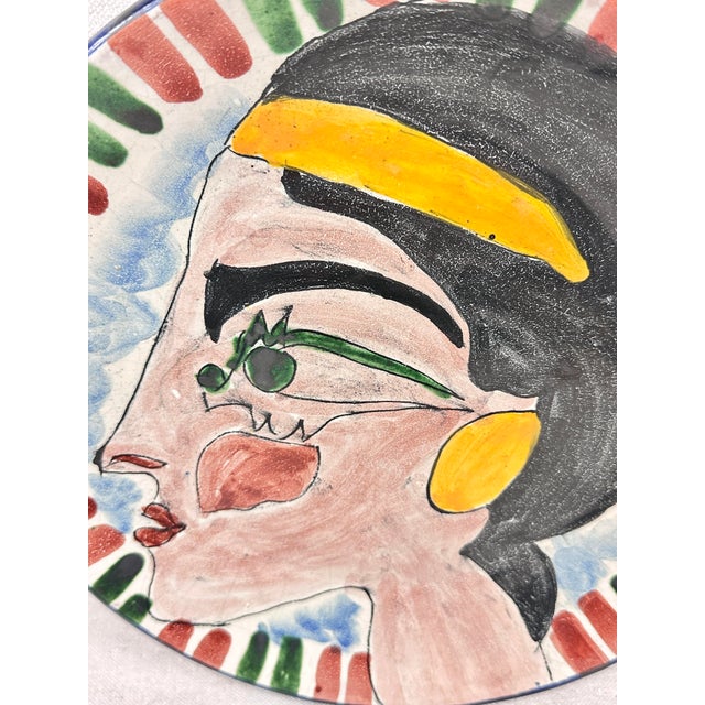 Mid-Century Style Postmodern Cubist Face Terracotta Glazed Decorative Plate For Sale In New Orleans - Image 6 of 8