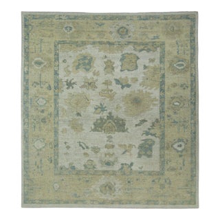 Blue & Tan Turkish Oushak Rug 8'5" x 9'3" For Sale