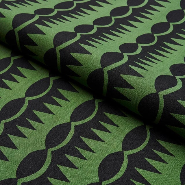 Schumacher Schumacher x Drusus Tabor Dagger Stripe Fabric in Black on Green For Sale - Image 4 of 4