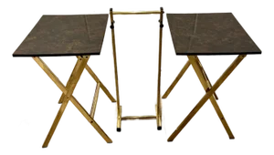 Vintage Set of Brass and Faux Tortoise Snack Tables With Stand