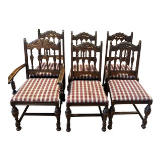 Set of 6 Vintage Drexel Furniture Co. Jacobean Revival Dining Chairs For Sale