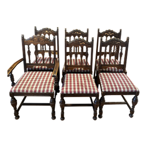Set of 6 Vintage Drexel Furniture Co. Jacobean Revival Dining Chairs