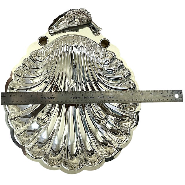Vintage English Regency Sheffield Epns Hotel Silver Plated Koi Fish Clam Shell Serving Platter For Sale - Image 10 of 12