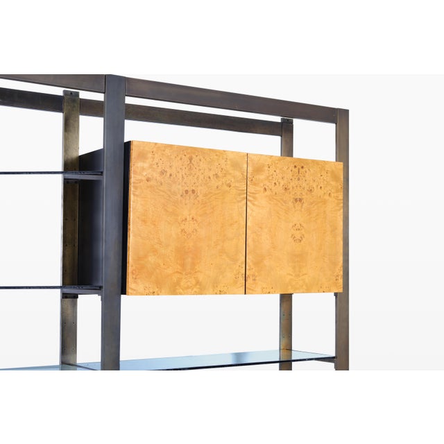 1960s Vintage Burl Wood and Bronze Freestanding Wall Unit by John Stuart For Sale - Image 5 of 13