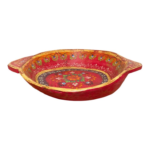Floral Painted Indian Parat Bowl For Sale