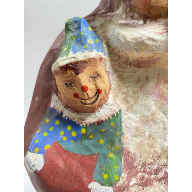 Vintage Folk Art Paper Mache Santa Figure – Hand Painted Mid Century Christmas Decor For Sale In Louisville - Image 6 of 12