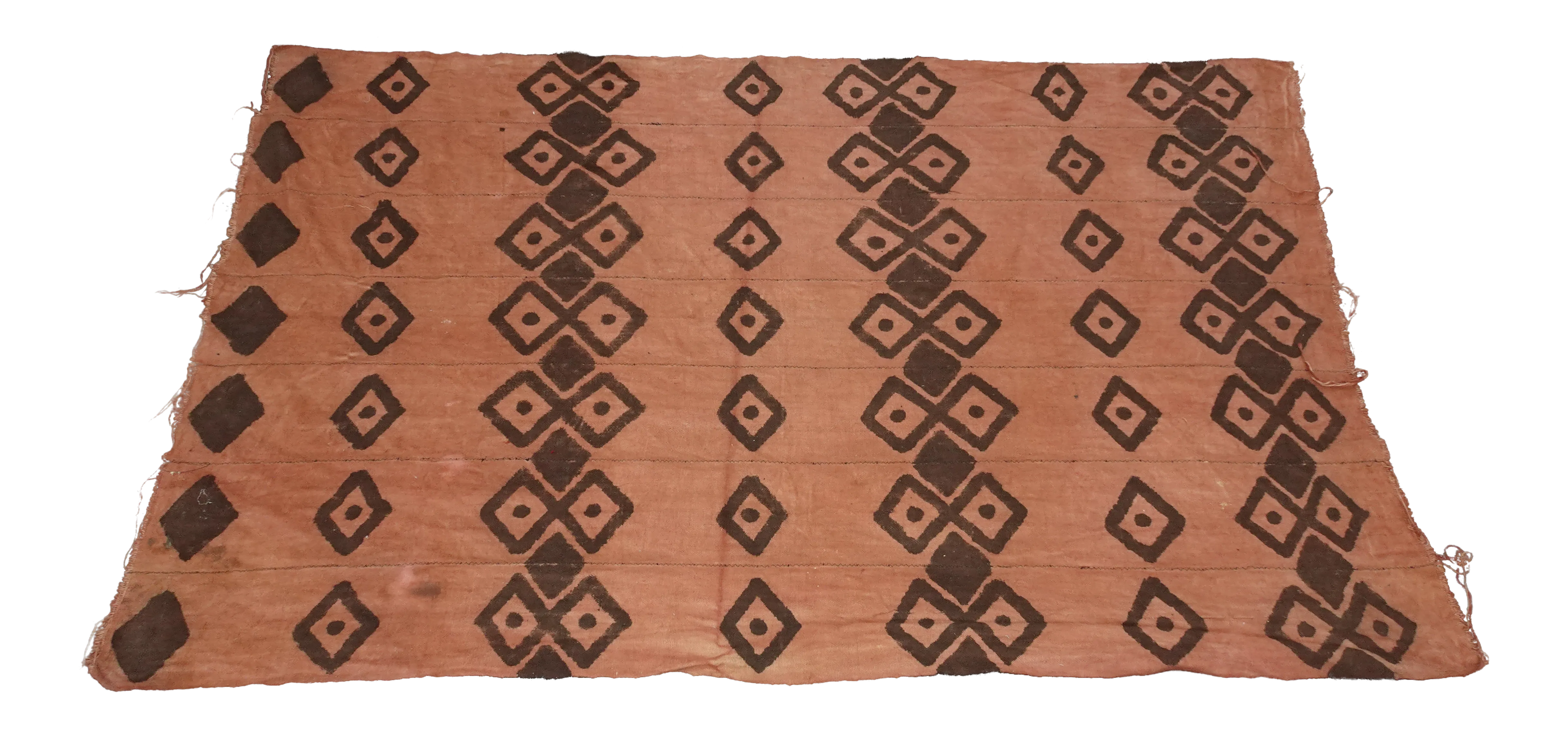 Vintage Orange African Hand Painted Linen Cloth Textiles Geometric Pattern - image 0