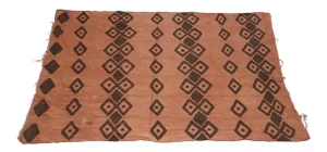 Vintage Orange African Hand Painted Linen Cloth Textiles Geometric Pattern
