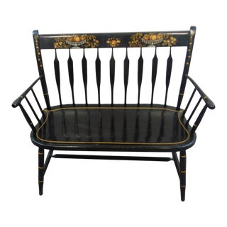 Nichols & Stone Black Stenciled Windsor Settee For Sale