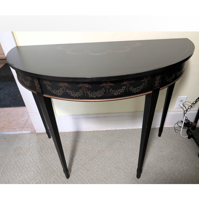 Maitland Smith Chinoiserie Style Demi Lune Console Table Beautiful Black with Decorated motif. Very High end looking piece...