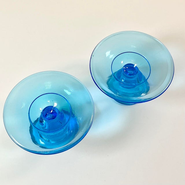 1940s Art Deco Boho Chic Hollywood Regency Depression Era Pressed Glass Candle Holders - A Pair For Sale - Image 9 of 13