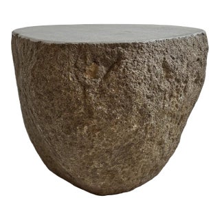 Vintage Boulder Outdoor Rustic Stone Side Table Stool For Sale