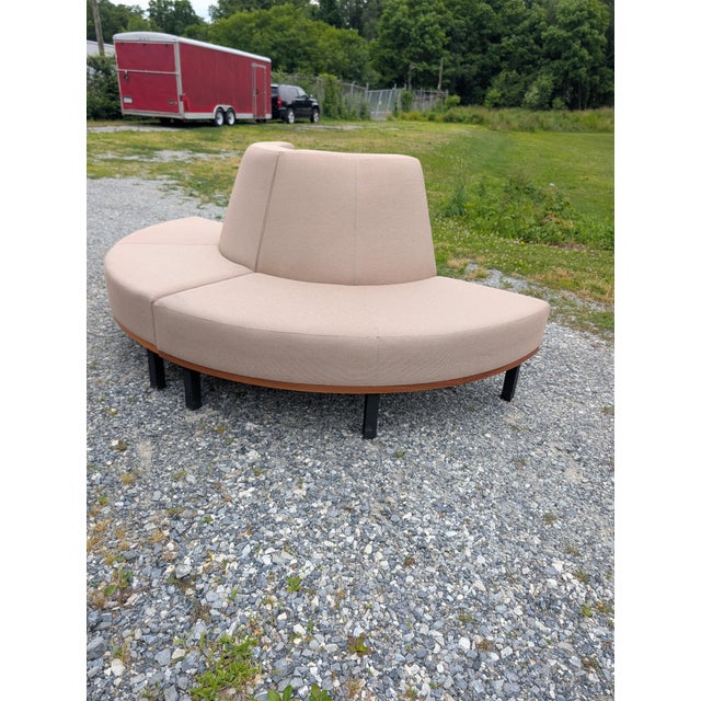 Elevate your space with this exceptional pair of commercial-grade curved serpentine modular benches by the renowned Jasper...