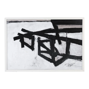 Manner of Franz Kline, Monumental Mid-Century Modern Black and White Framed Painting Canvas Art