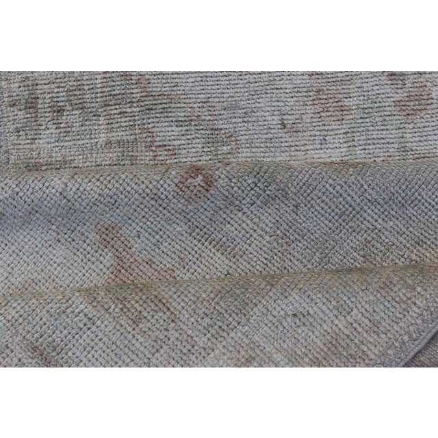 Turkish Oushak Runner in Pale Ivory With Faded Green 3'2 X 13'2 For Sale - Image 11 of 12