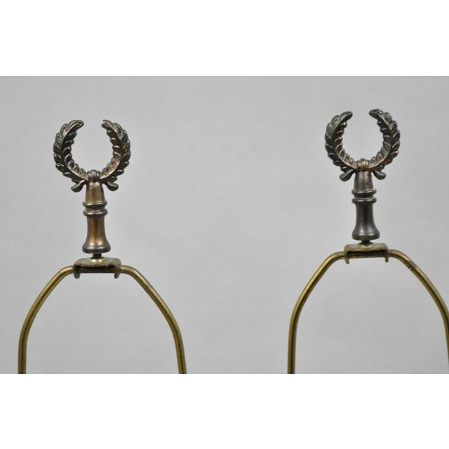 Mid 20th Century Vintage French Empire Style Black Column Brass Ormolu Bouillotte Table Lamp Pair For Sale - Image 5 of 15