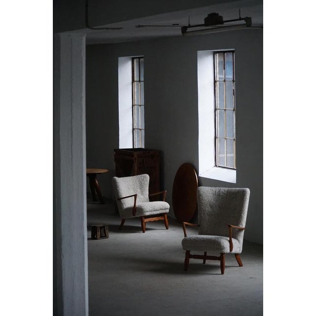 Vintage Danish Highback Chair in Oak and Shearling Lambswool by Viggo Boesen, 1950s For Sale - Image 6 of 17