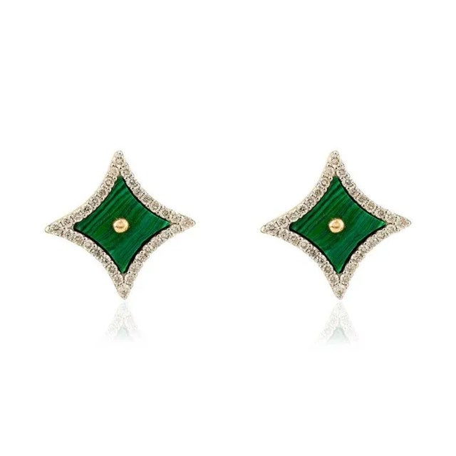 Not Yet Made - Made To Order 18k Yellow Gold 5.241ct Malachite Diamond Sparkle Stud Earrings by VRJewels- A Pair For Sale - Image 5 of 11