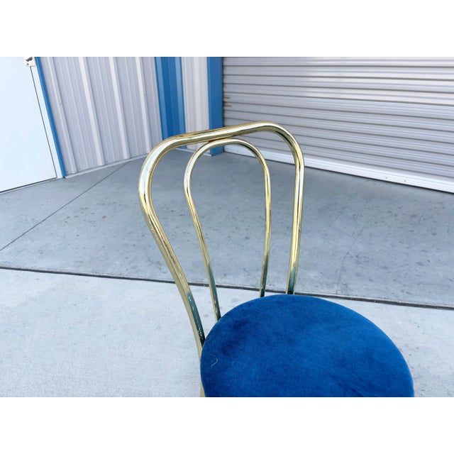 1980s Set of 4 Vintage Hollywood Regency Brass & Royal Blue Velvet Dining Chairs For Sale - Image 11 of 16