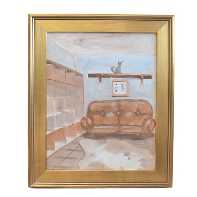 2020s Interior Cat Still Life Figure Painting Including the Antiqued Gold Wood Frame For Sale - Image 5 of 5