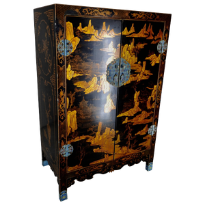 20th Century Black Lacquered Cabinet With Enameled Pulls