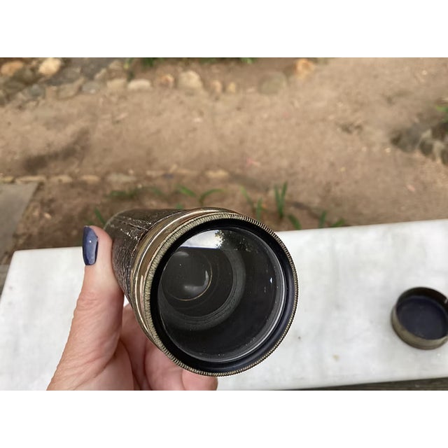 Rare Antique French Leather Wrapped Brass Nautical Maritime Telescope For Sale - Image 11 of 15