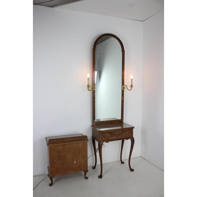 Art Deco Burr Walnut Vanity with Mirror and Cabinet, Czechoslovakia, 1920s, Set of 3 For Sale - Image 14 of 18