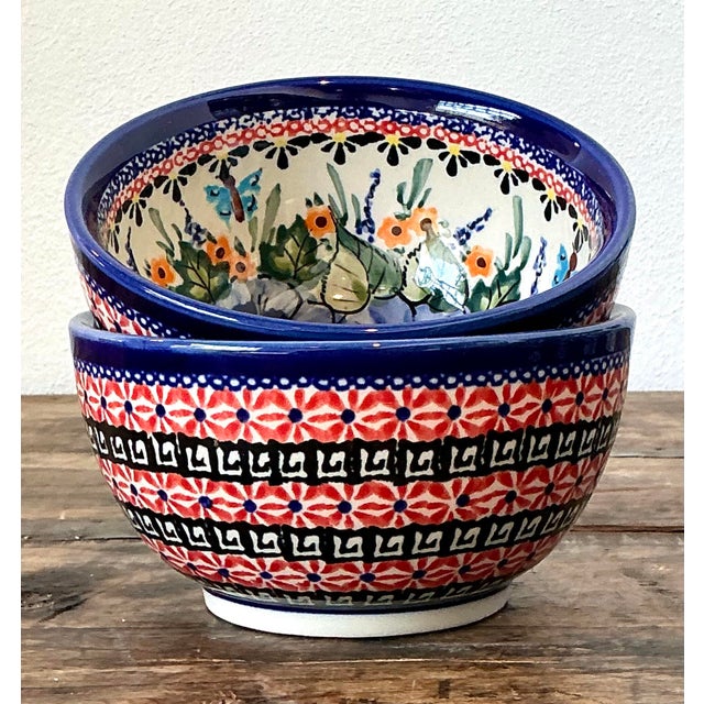 Vintage Polish Hand Painted Ceramic Bowls - Set of 2 For Sale - Image 10 of 12
