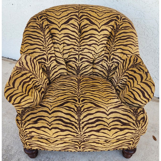 Goldenrod Sherrill Armchair Tufted Animal Print Arm Covers For Sale - Image 8 of 13
