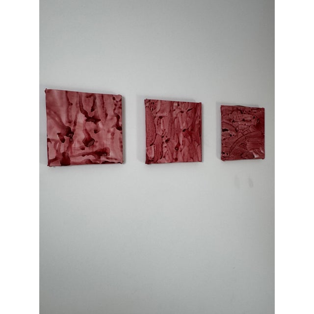 Contemporary Abstract Acrylic Painting – Pink Minimalist Wall Art on Canvas – Modern Textured Contemporary Art - Set of 3 For Sale - Image 3 of 7
